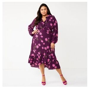 Draper James RSVP Floral Wrap Dress 2X Purple Pink Midi Cottagecore Garden Party